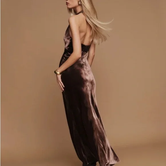 Elegant Velvet Gown in Rich Brown - Picture 3 of 3